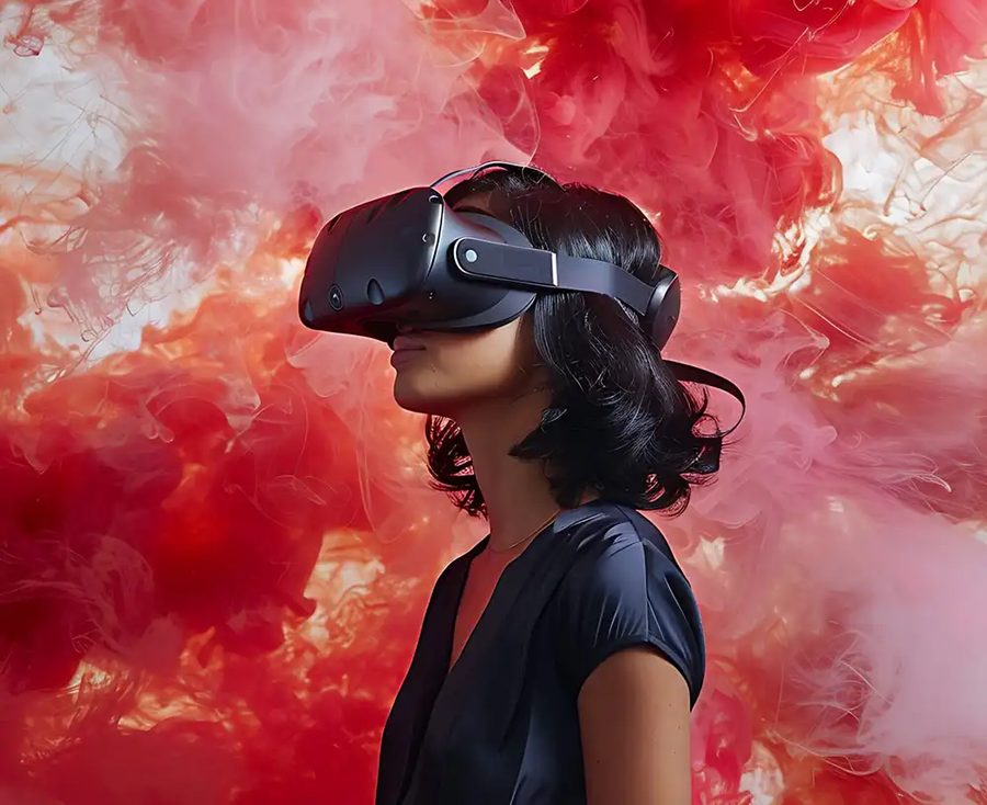 Person mit VR-Headset — neue Interfaces und Innovation