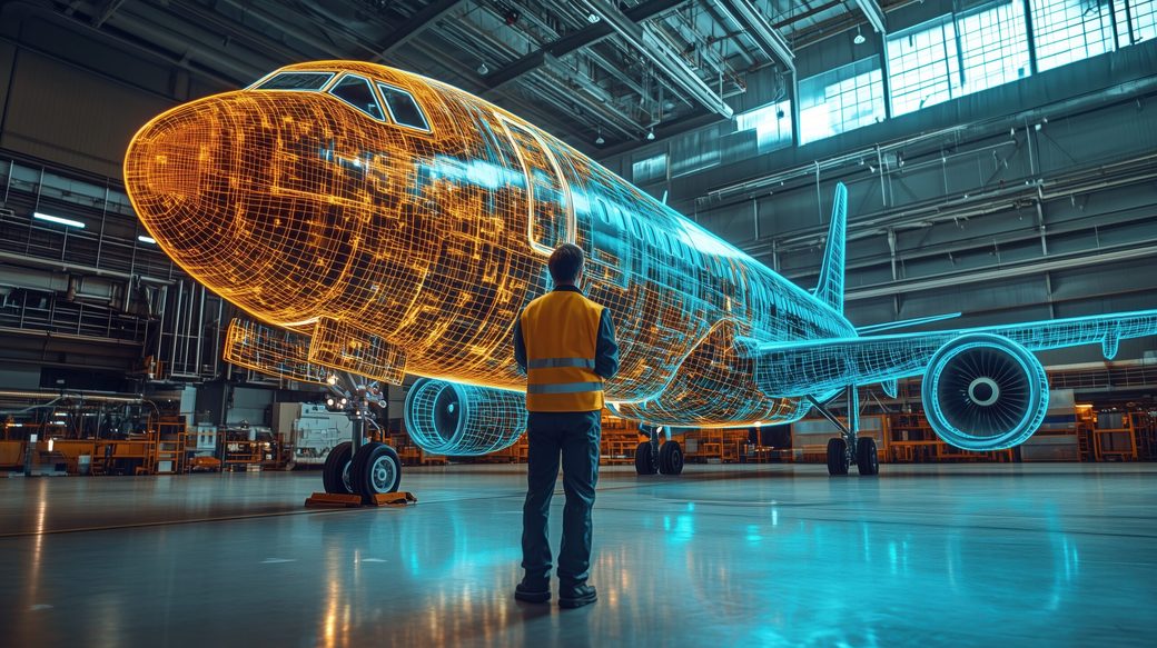 Digitaler Zwilling eines Flugzeugs als Hologramm — KI-gestützte Prozessoptimierung im Industrieumfeld